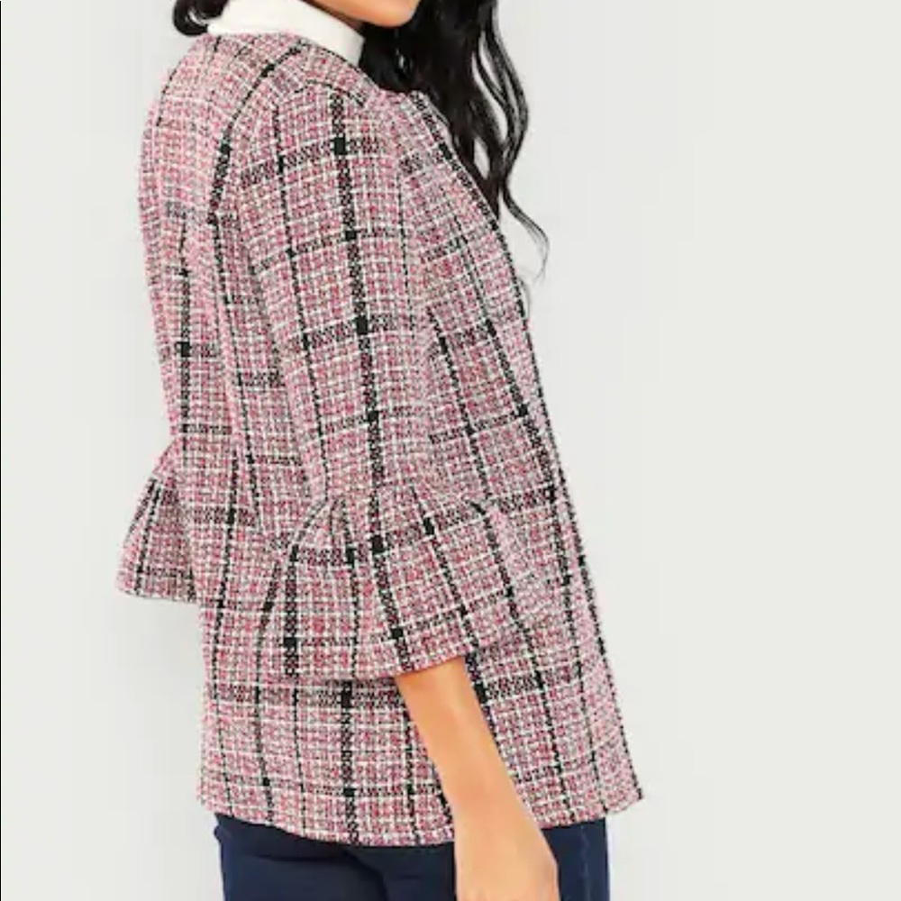Bell Sleeve Tweed Coat Jacket Purple/Black - Picture 2 of 5